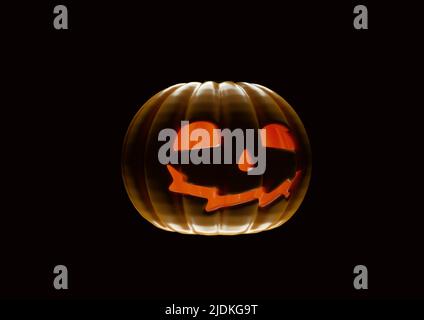 Halloween gelber Kürbis mit hellen Augen 3D Render Stockfoto