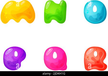 Gelee bunte Alphabete, Comic-Alphabet für Kinder. Jelly Bright Font. Kindliche Art für Veranstaltungen, Aktionen. Stock Vektor