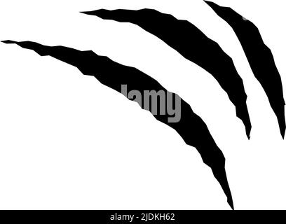 Katzenkratzer. Schwarze Krallen Tierkratz, zerrissenes Papier. Spuren von Katzenklauen. Vektorgrafik auf schwarzem Hintergrund. Stock Vektor