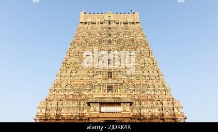 Hauptgopuram von Arulmigu Süd Kasi Sivan Tempel, Kasi Viswanathar Tempel, Tenkasi, Tamilnadu, Indien. Stockfoto