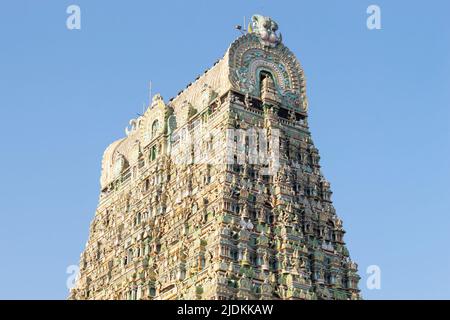 Hauptgopuram von Arulmigu Süd Kasi Sivan Tempel, Kasi Viswanathar Tempel, Tenkasi, Tamilnadu, Indien. Stockfoto