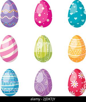 Ostereier Cartoon-Set mit farbigen bunten Eiern isoliert Vektor-Illustration Stock Vektor