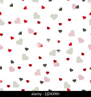 Einfache Herzen nahtlose Vektor-Muster. Valentinstag Hintergrund. Flaches Design endlose chaotische Textur aus winzigen Herz-Silhouetten. Rottöne. Stock Vektor