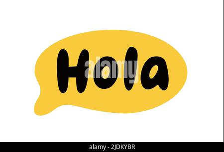 Hola-Wortbeschriftung. Grußtext in spanischer Sprache. Handgezeichnete Kalligraphie mit Pinsel. Stock Vektor