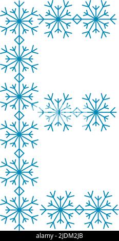Buchstabe E von Schneeflocken. Festliche Schrift oder Dekoration für Neujahr und Weihnachten Stock Vektor