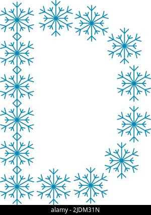 Buchstabe D von Schneeflocken. Festliche Schrift oder Dekoration für Neujahr und Weihnachten Stock Vektor