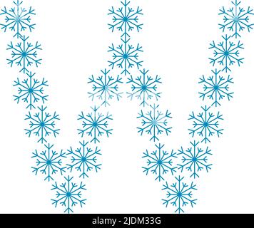 Buchstabe W von Schneeflocken. Festliche Schrift oder Dekoration für Neujahr und Weihnachten Stock Vektor