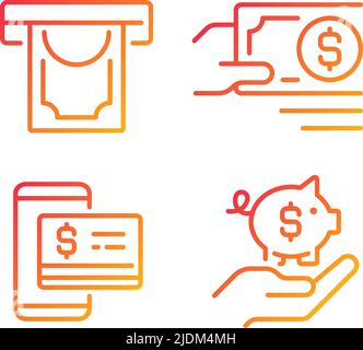 Verwalten von Geschäftsfinanzen Pixel Perfect Gradient lineare Vektor-Symbole gesetzt Stock Vektor