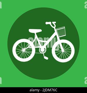 Fahren Sie mit dem Fahrrad auf eine umweltfreundliche Reise. Symbol für grüne Energie. Isolierte Abbildung auf grünem Hintergrund. Vektorgrafik. Stock Vektor