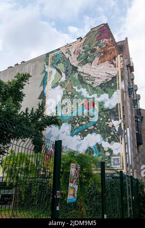 Aufwendige Graffiti an einer freiliegenden Wand im VII. Bezirk Budapest, Ungarn Stockfoto