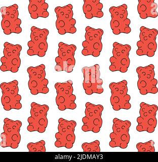 Vektor nahtloses Muster von roten Hand gezeichneten Doodle Skizze Gummibär isoliert auf weißem Hintergrund Stock Vektor
