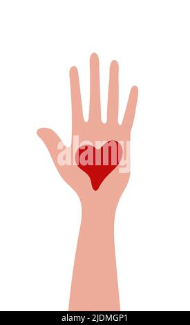 Hand mit Herzvektor. Hilfe, Spenden Konzept Illustration. Ein Mensch gibt Unterstützung, ein Herz. Stock Vektor