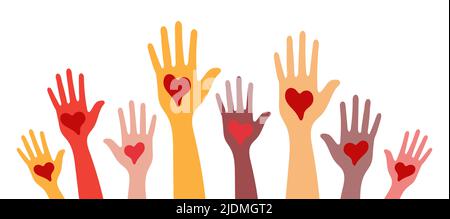 Hand mit Herzvektor. Hilfe, Spenden Konzept Illustration. Ein Mensch gibt Unterstützung, ein Herz. Stock Vektor