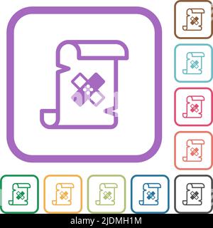 Skript-Patch einfache Symbole in farbigen abgerundeten quadratischen Rahmen auf weißem Hintergrund Stock Vektor