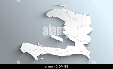 Geographische Karte von Haiti mit Abteilungen mit Landkreisen mit Regionen mit Schatten Stockfoto