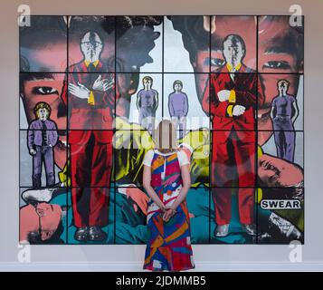 Sotheby’s, London, Großbritannien. 22. Juni 2022. Vorschau auf die Modern & Contemporary Evening Auction am 29. Juni. Bild: Gilbert und George, schwören, 1985, 24 Teile, Schätzung £150.000-200.000. Quelle: Malcolm Park/Alamy Live News Stockfoto