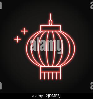 Chinesische Laterne Neon-Ikone im Linienstil. Traditionelles rundes Lampensymbol. Vektorgrafik. Stock Vektor