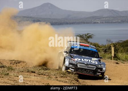 20 KAJETANOWICZ Kajetan (pol), SZCZEPANIAK Maciej (pol), Skoda Fabia Evo, Aktion während der Safari-Rallye Kenia 2022, 6. Runde der WRC World Rally Car Championship 2022, vom 23. Bis 26. Juni 2022 in Nairobi, Kenia - Foto: Nikos Katikis/DPPI/LiveMedia Stockfoto
