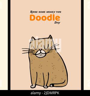 Illustration der braunen Katze und erhöhen etwas Geld diese Doodle Tag Text auf rosa Hintergrund, kopieren Raum Stockfoto