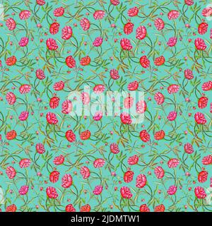 Aquarell nahtlose Pfingstrose Blumenmuster. Handgezeichneter Blütenstock mit Pfingstrose. Blumen im Frühlingsmuster. Stockfoto