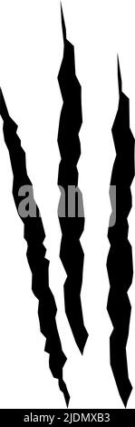 Katzenkratzer. Schwarze Krallen Tierkratz, zerrissenes Papier. Spuren von Katzenklauen. Vektorgrafik auf schwarzem Hintergrund. Stock Vektor