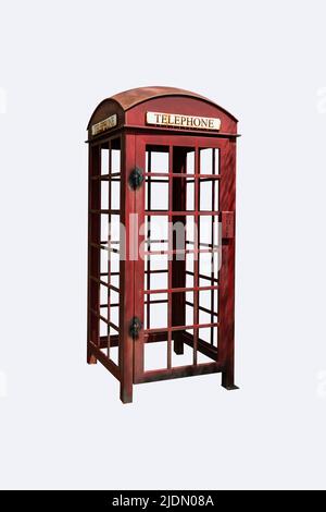 Alte Telefonzelle in isolierten auf weißem Hintergrund Clipping-Pfad gehören. Herkömmliche Telefonbox Stockfoto