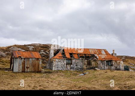 Verlassene House Quidinish auf Harris, Äußere Hebriden, Schottland Stockfoto