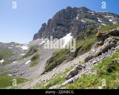 Die unzugängliche Nordwand des Mount Astraka einer der Gipfel des Timfi-Massivs in den Pindus Mountains im Norden Griechenlands Stockfoto