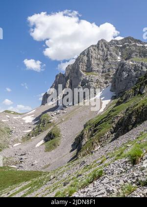 Die unzugängliche Nordwand des Mount Astraka einer der Gipfel des Timfi-Massivs in den Pindus Mountains im Norden Griechenlands Stockfoto