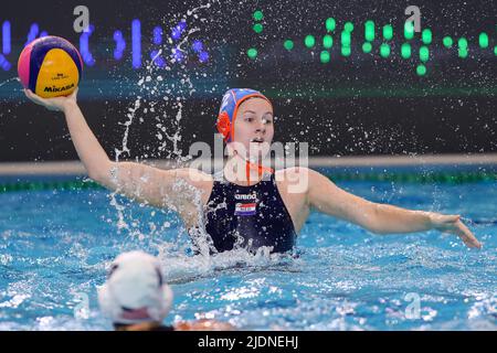 DEBRECEN, UNGARN - 22. JUNI: Nina ten Broek aus den Niederlanden während der FINA World Championships Budapest 2022 Spiel zwischen den Vereinigten Staaten von Amerika und den Niederlanden am 22. Juni 2022 in Debrecen, Ungarn (Foto: Albert ten Hove/Orange Picts) KNZB Stockfoto