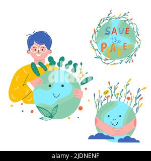 Weltumwelttag. Alles Gute Zum Tag Der Erde! Vektordarstellung „Ökologie, Recycling, Zero Waste“. Öko Abzeichen, Natur Pflanze. Design für Einkaufstasche, T-Shirt, Stock Vektor