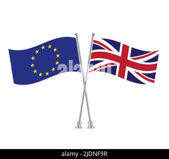 Flaggen der Europäischen Union und Großbritanniens. EU- und britische Flaggen auf weißem Hintergrund isoliert. Vektorgrafik EPS 10 Stock Vektor