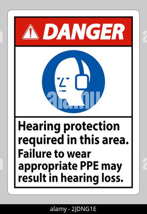 Warnschild Gehörschutz erforderlich in diesem Bereich kann es zu Hörverlust kommen, wenn keine geeignete PSA getragen wird Stock Vektor