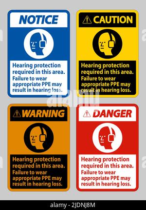 Gehörschutz erforderlich in diesem Bereich kann das Tragen geeigneter PSA zu Hörverlust führen Stock Vektor