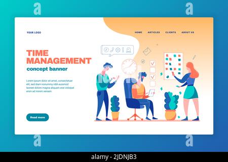 Effektive Zeitmanagement-Konzept Web-Seite Banner mit Aufgabenplanung arbeiten unter Druck Projekte Tracking Vektor Illustration Stock Vektor