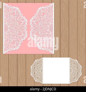 Schablone für Laserschneiden. Postkartenlayout, Einladung. Vektor Stock Vektor