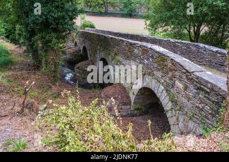 Spanien, Galicien. Ponte Aspera, eine mittelalterliche Steinbrücke auf dem Camino bei Sarria. Stockfoto