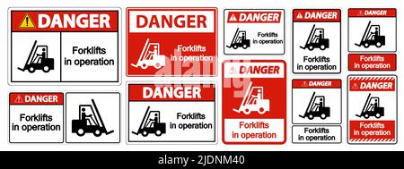 Gefahr Gabelstapler in Betrieb Symbol Schild isolieren auf transparentem Hintergrund, Vektor-Abbildung Stock Vektor