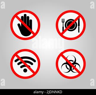 Verbotsschilder und verschiedene Warnzeichen Symbol Symbol Zeichen isolieren auf weißem Hintergrund, Vektor-Illustration Stock Vektor