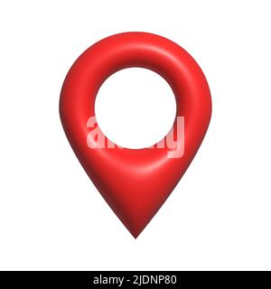 Rotes, realistisches 3D-Karten-PIN-Symbol. Standortsymbol auf weißem Hintergrund isoliert Stock Vektor