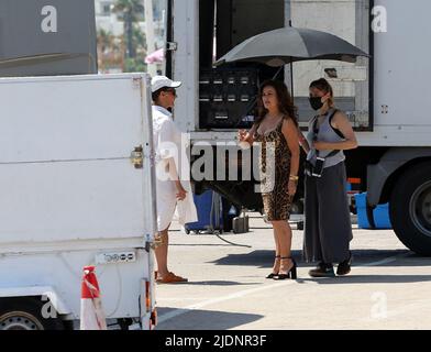 22. Juni 2022, Rafina, Griechenland: Schauspielerin GIA CARIDES. Nia Vardalos Dreharbeiten zu meiner großen fetten griechischen Hochzeit 3 in Rafina , 30 klm aus Athen. (Bild: © Aristidis Vafeiadakis/ZUMA Press Wire) Stockfoto