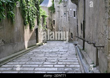Schmale Kopfsteinpflasterstraße in der mittelalterlichen Stadt Blois, Frankreich Stockfoto