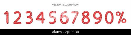 Cartoon-Vektor-Satz von 3D roten Zahlen. Vektorgrafik Stock Vektor