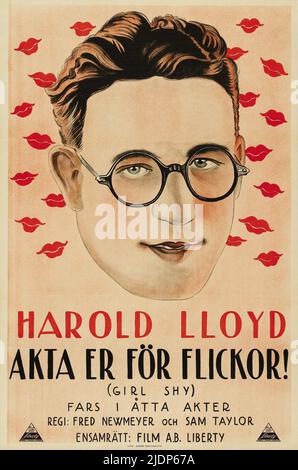 Harold Lloyd - Akta er för flickor - Girl Shy (Pathe Exchange Inc., 1924). Schwedisches Filmplakat Stockfoto