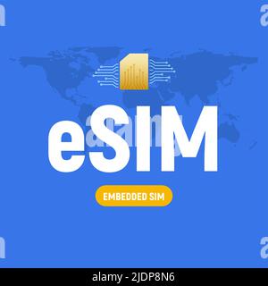 ESIM Technologie digitale Karte Mikrochip Handy GSM mobile Vektor Konzept. ESIM-Technologie Stock Vektor