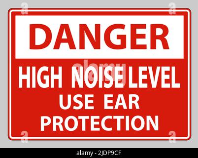 Warnschild hoher Geräuschpegel Gehörschutz auf weißem Hintergrund verwenden Stock Vektor