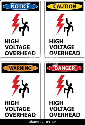 Warnhinweis Hochspannung Über Kopf Auf Weißem Hintergrund Stock Vektor