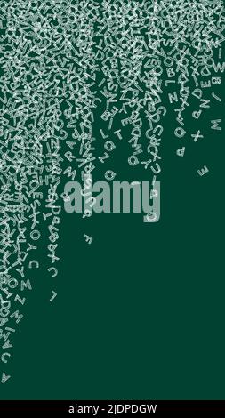 Fallende Buchstaben der englischen Sprache. Kreide Skizze fliegende Wörter des lateinischen Alphabets. Fremdsprachen Studienkonzept. Schönes Back to School Banner auf Stock Vektor