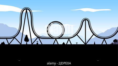 Vector Achterbahn Fahrt Silhouette Park. Achterbahn Symbol Illustration Skyline Konzept Stock Vektor