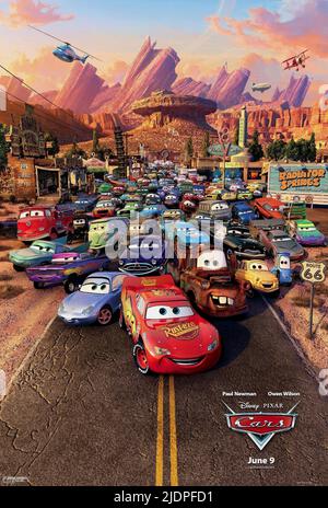 FLO, RAMONE, FILLMORE, CARRERA, SARGE, HUDSON, MCQUEEN, TUCK, LUIGI, POSTER, AUTOS, 2006 Stockfoto